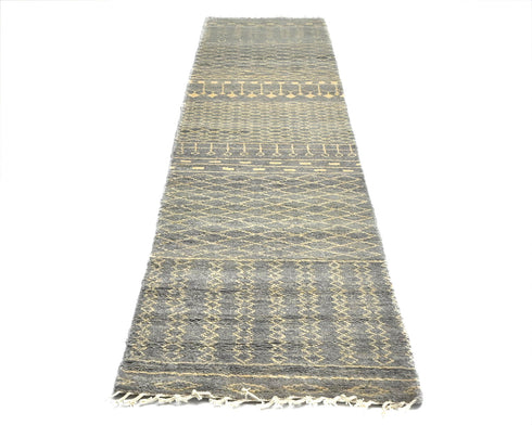 10 Feet Moroccan Gray Hand Woven Wool Runner Rug